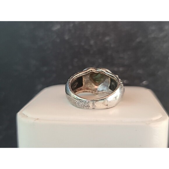 925 Sterling Abalone Shell Marcasite & Enamel Statement Ring, Size US 4.75 - Picture 6 of 10